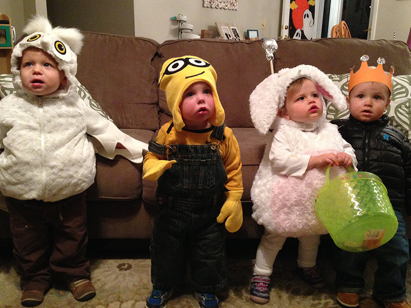 Getting ready to trick or treat with her friends — Sam, Trey and Matthew